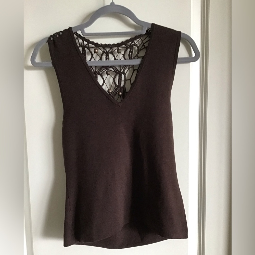 Brown Silk André Oliver V Neck w/Embroidery back